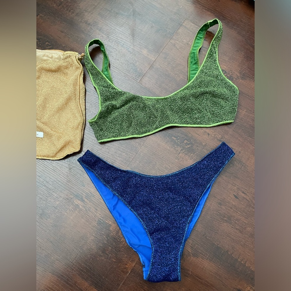 Oseree Metallic Blue Green Bikini Small